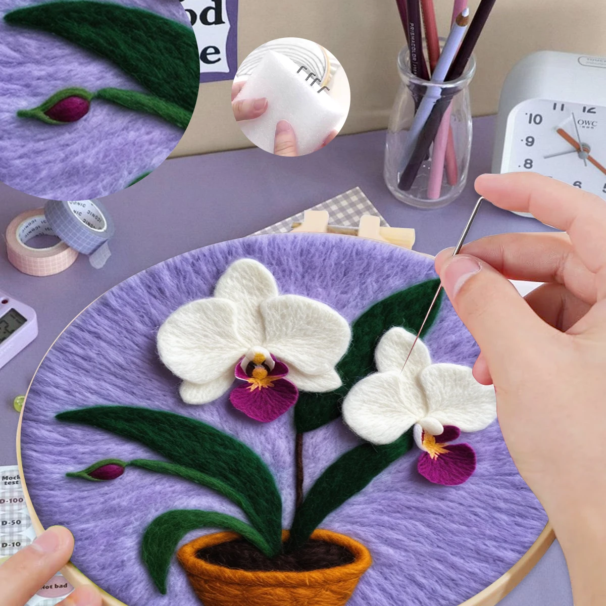 

SDOYUNO Wool Felt Package Beginners Painting flowers With Embroidery Frame Wool Felt Accessories Needles For Fleece And Felt Set