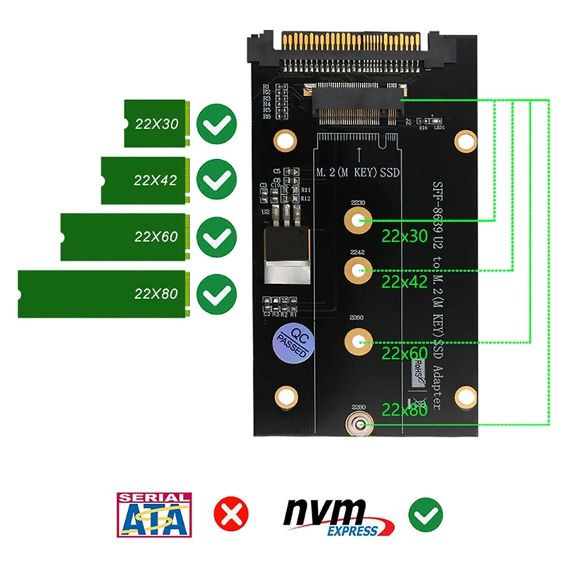 방열판이 있는 M.2 키 M 어댑터, M.2 키 M Nvme SSD SFF-8639(U.2) 어댑터, 2230, 2242, 2260/2280 SSD