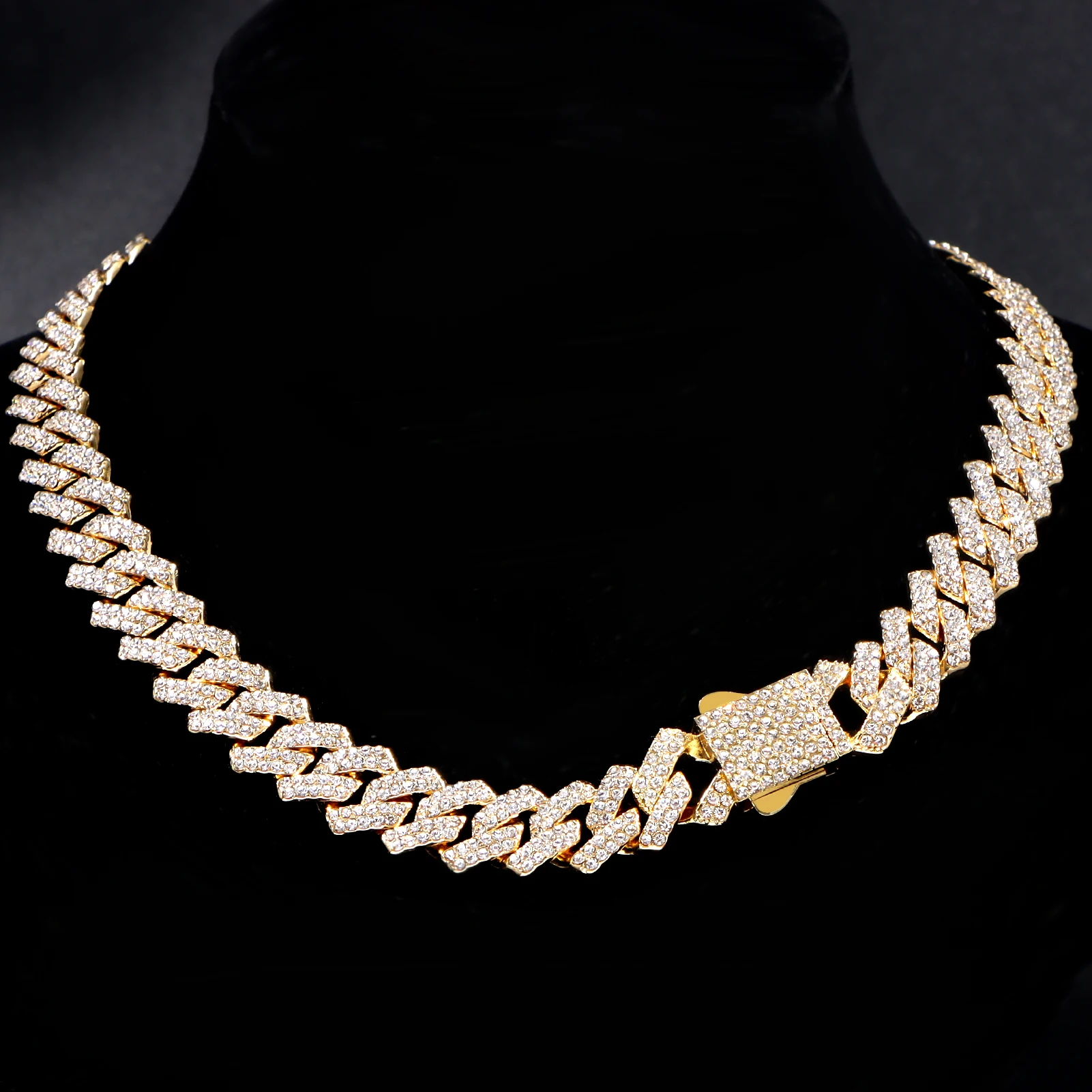 Vereiste kubanische Glieder kette Halskette für Frauen Männer 14mm 2 Reihen Strass gepflastert Zinken Rhomb kubanische bunte Halskette Hip Hop Schmuck