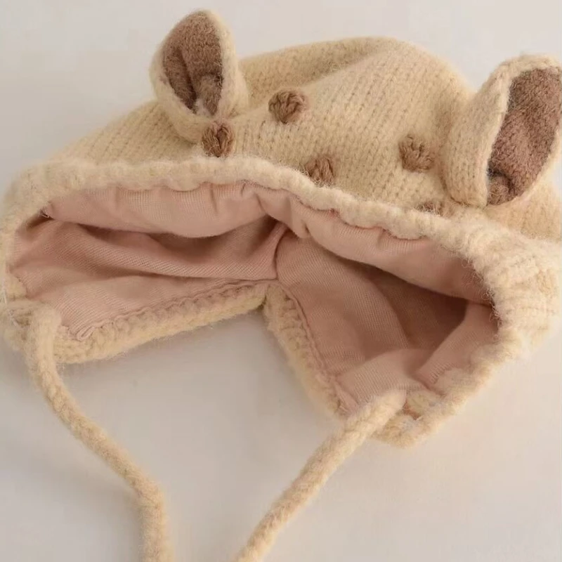 Niedliche Cartoon-Babymütze mit Ohrenschutz, warme Wintermütze aus Wolle, gestrickt, für Babys und Kleinkinder, 6–36 Monate, für Jungen und Mädchen, gehäkelte Mütze, Kopfbedeckung. – Detail 8