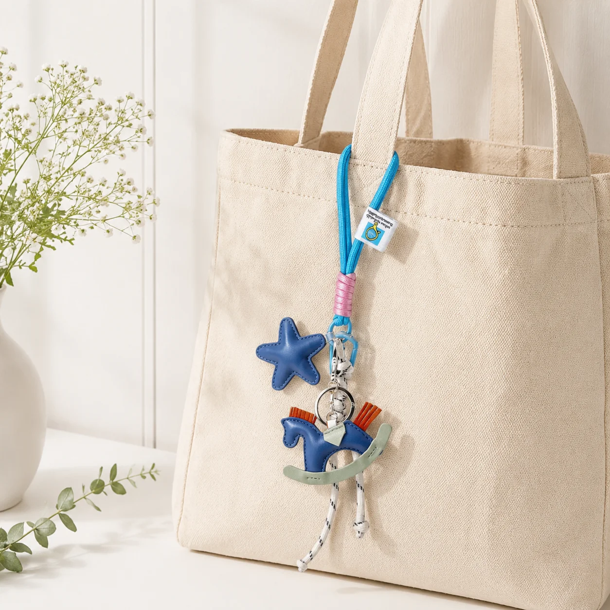 Star & Horse Bag Charm Keychain, Leather Cartoon Pony Pendant, Cute Rocking Horse Key Ring for Handbag Backpack Accessories