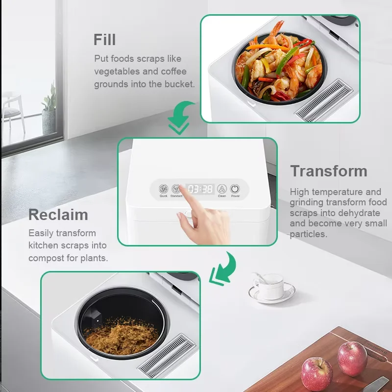 2.5L Electric Household Smart Kitchen Food Waste Processor Composter with App-Controlled Stainless Steel Grinding Odor