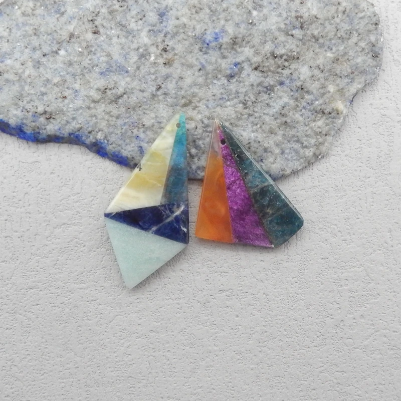 

2pcs Natural Gemstone Intarsia Front Drilled Multi Stone Pendant Beads for Jewelry Making 26x23x4mm 39x19x4mm 6.8g