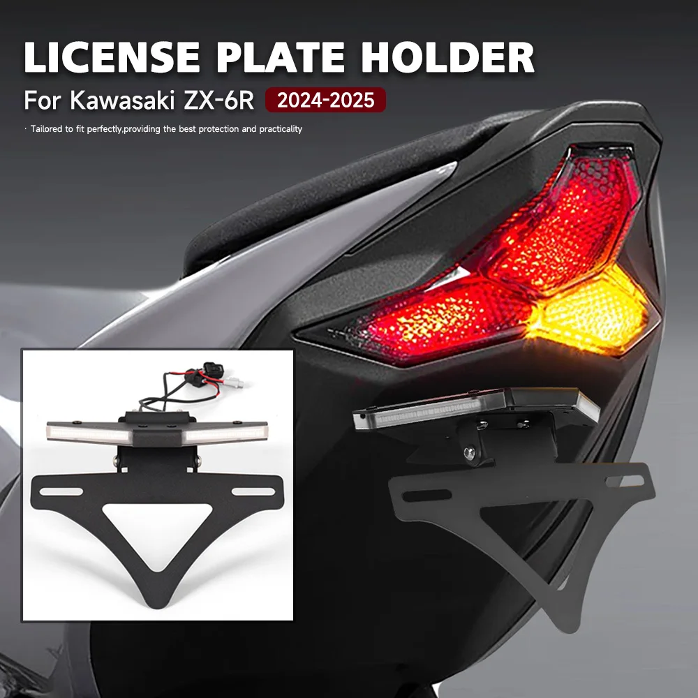 

Motorcycle License Plate Holder For Kawasaki Ninja ZX-6R 2024-2025 Rear Short Tail Tidy LED Light Tailstock Frame Bracket New