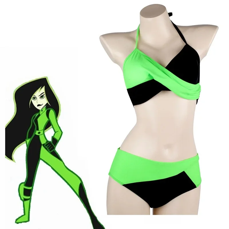 Anime Shego Swimsuit Kim Cosplay Costume Two-Piece Swimwear Outfits Bodysuit Jumpsuits Bathing Beach Bikini Set Halloween UY2712