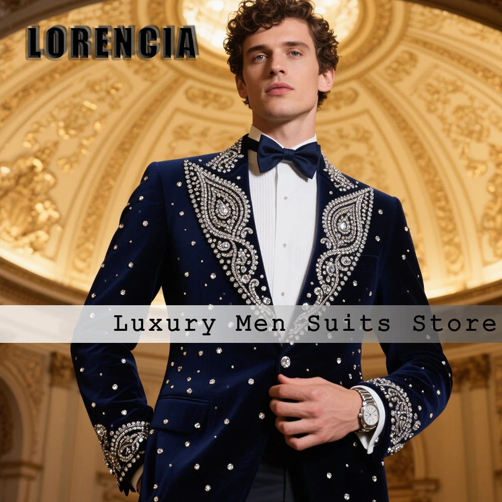 

Изысканные мужские костюмы с бриллиантами, комплект из 2 предметов, однобортные смокинги, вечерний наряд, блейзер на заказ, брюки, roupas masculinas