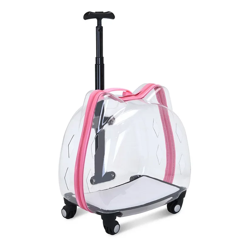 

New Arrival Portable Pet Travel Wheel Trolley Case Transparent Capsule Suitcase Cat Bag Cute Cat Shape Pet Backpack Bag Strap