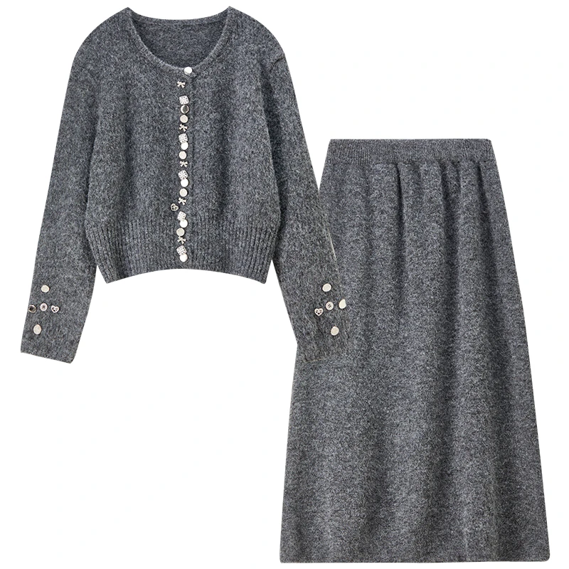SENTUBILA جديد قطعتين مجموعة للنساء 2025 زر الزخرفية سترة ماكسي تنورة فضفاضة تناسب الشتاء عادية المرأة البدلة W54ZF5741