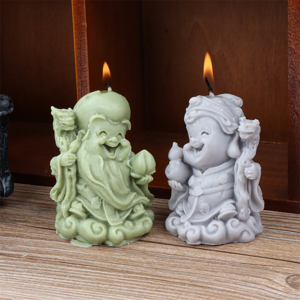 3D Chinese Tradition God Land Lord Silicone Candle Mold Bring Good Luck Craft Land Lady Making Tool Resin Plaster Home Fragrance