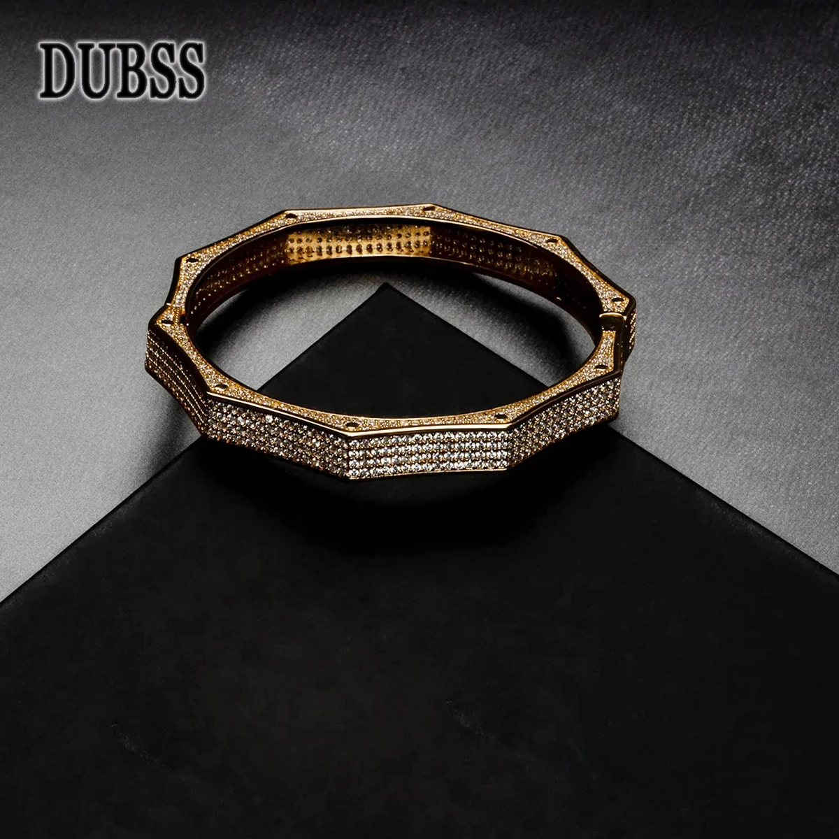 Dubss Iced Out Bangle for Men Bracelet Real Gold Plated Hip Hop Fashion Jewelry 2024 Trend Best Selling