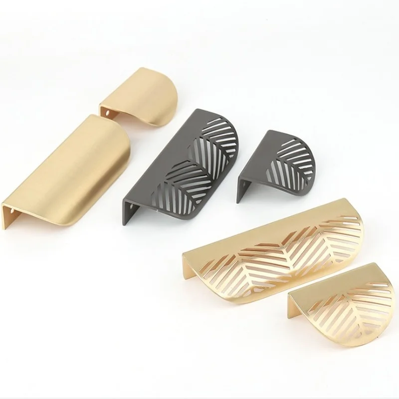 Leaf Shaped Handle Gold Brushed Hollow Pulls Furniture Cabinet Leaves Knob Zinc Alloy 40mm/96mm Golden Cupboard Drawer W/Screws