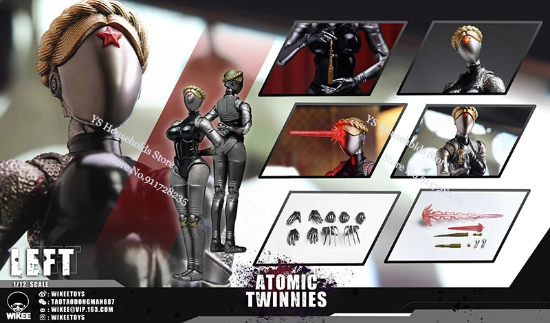 Wikeetoys WKT002 1/12 왼쪽 Atomic Twinnies 액션 피규어 Movebale 로봇 바디 소녀 얼굴없는 마스크 헤드 디자인 6 "풀 세트 군인