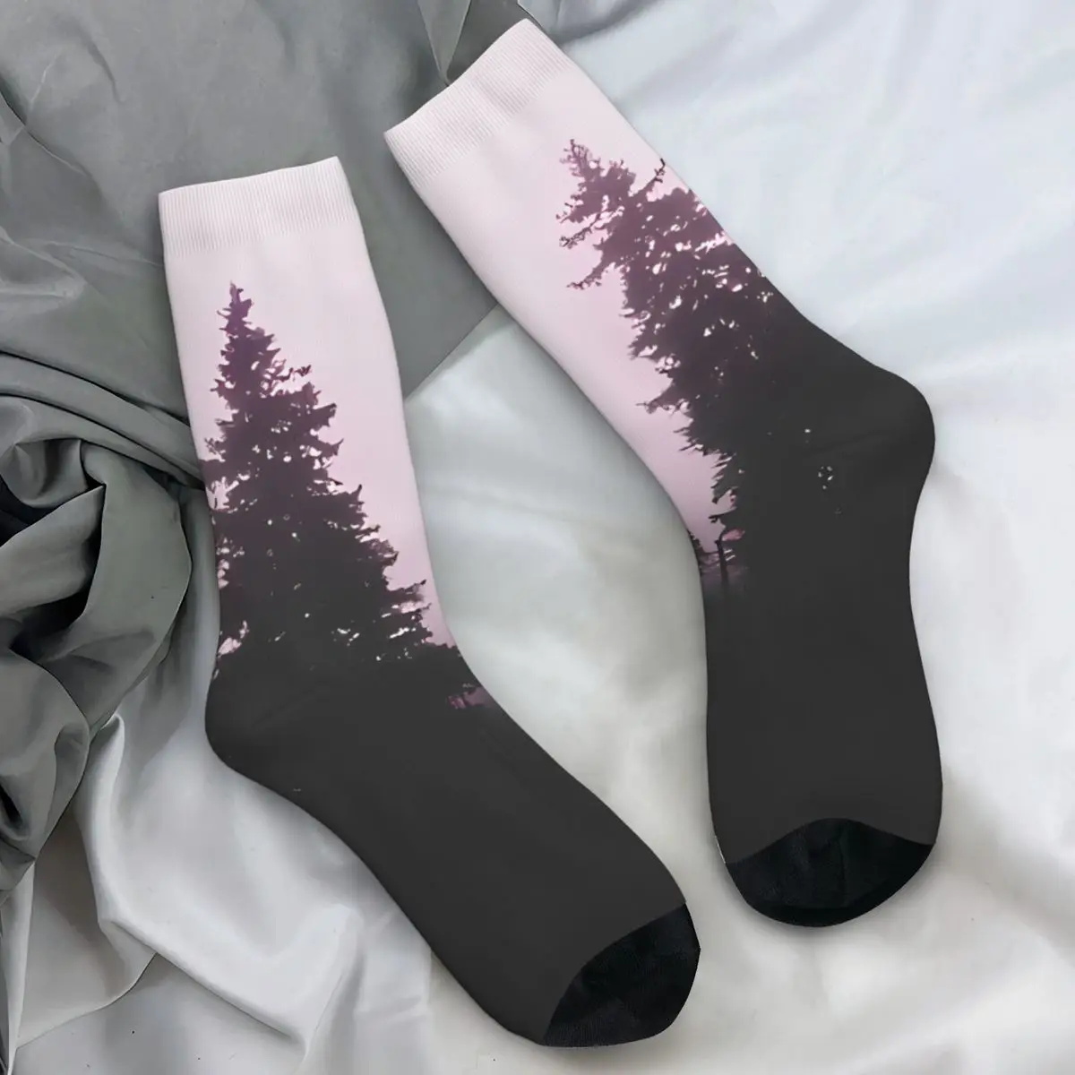 Purple Foggy Forest Stockings Men Misty Fairytale Wilderness Forest Socks Medium Socks Winter Skateboard Non Slip Pattern Socks