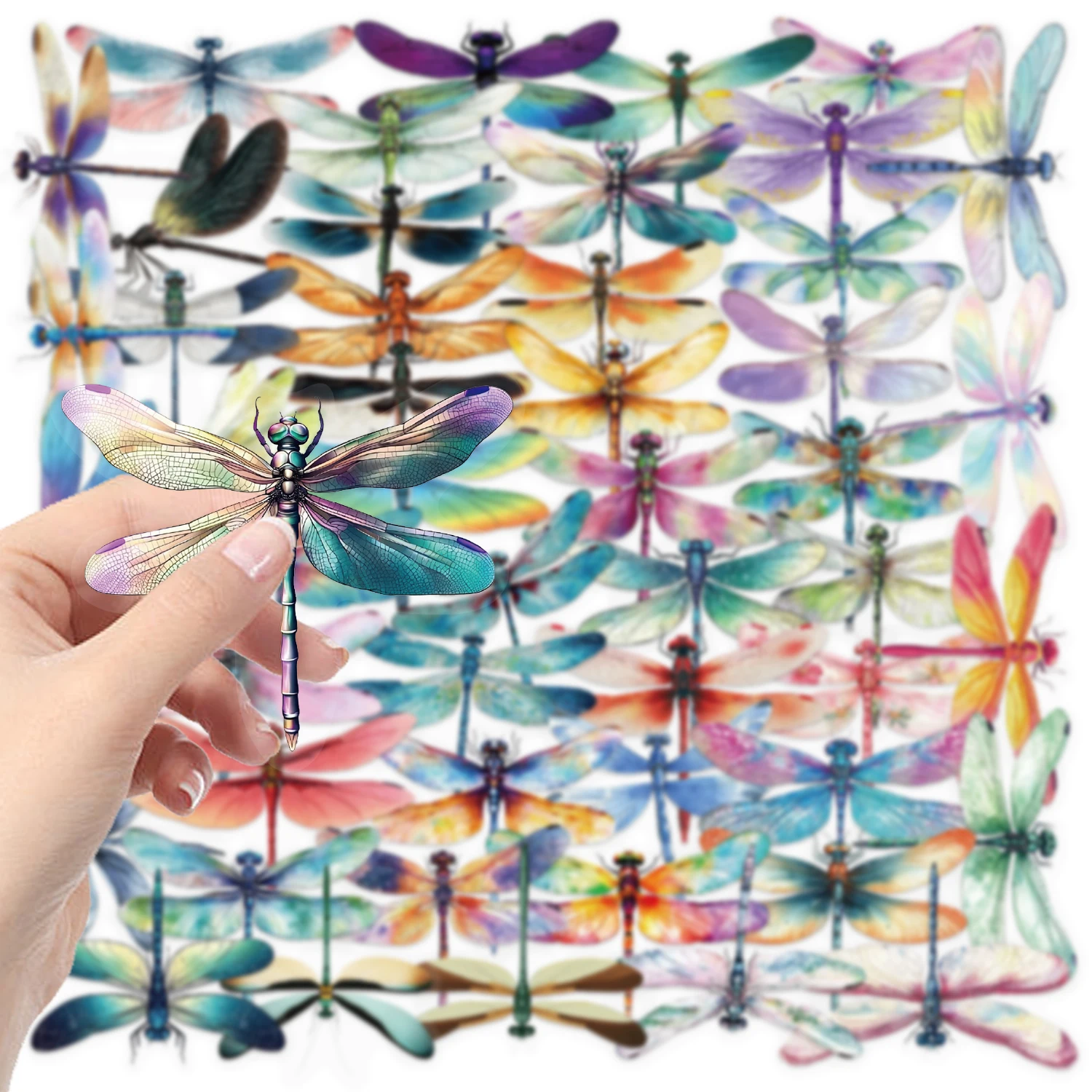 50 قطعة من ملصقات Dragonfly المقاومة للماء، ديكورات ملونة للسيارة والكمبيوتر المحمول والهاتف والأمتعة وشفافة مزدوجة من PET ﻿