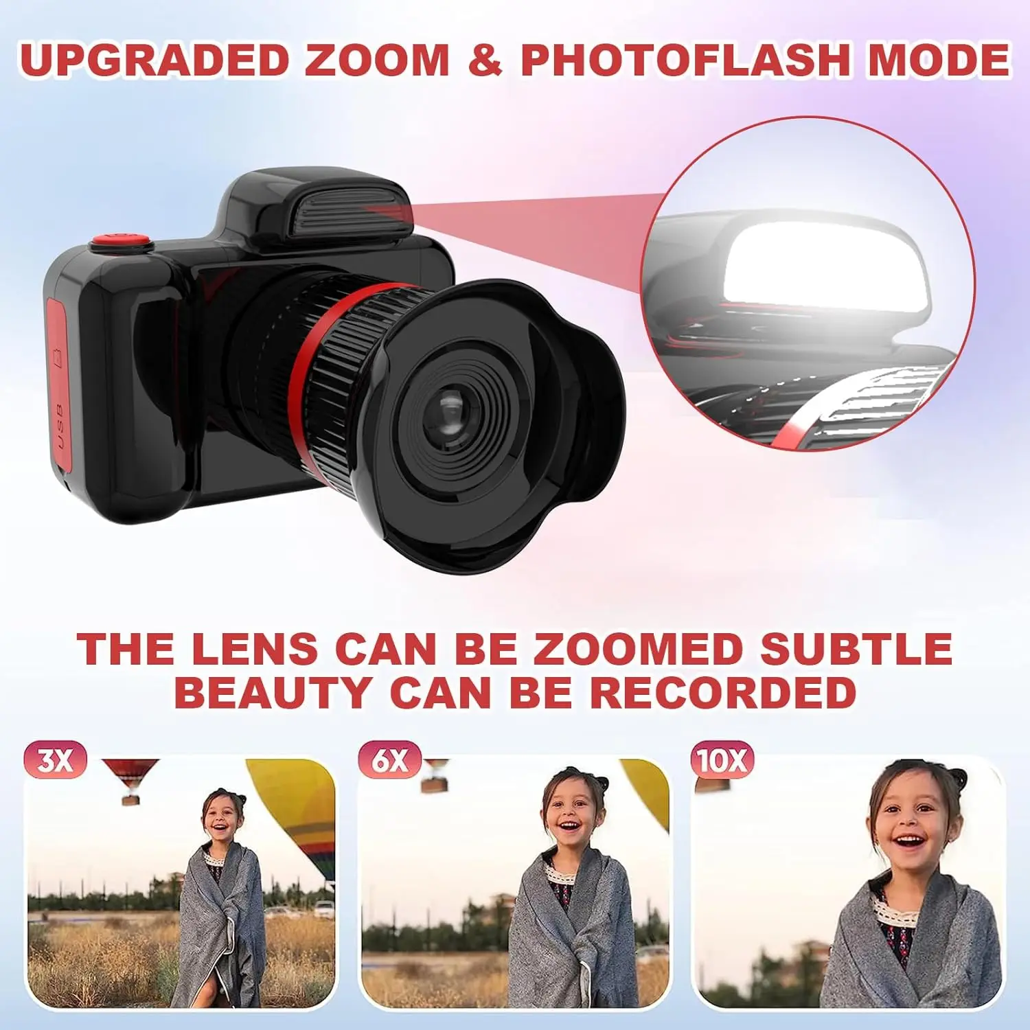 Long Lens Zoom Kids Digital Camera Toys 1080P Photo Video Camera Flash 2.0 inch Screen Birthday Festvial Gifts Mini Child Camera