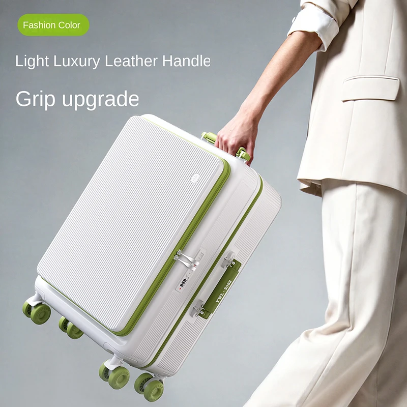 Bagagem expansível de alta qualidade, abertura frontal, feminina, leve, caixa de embarque de 20 polegadas, grande capacidade, mala de 24/28 polegadas