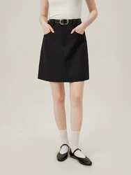 FSLE【2 Colors】Women A-LINE Skirts Office Lady Twill Black Commuter Short Skirt Temperament Grey Sashes Skirt 24FS12904