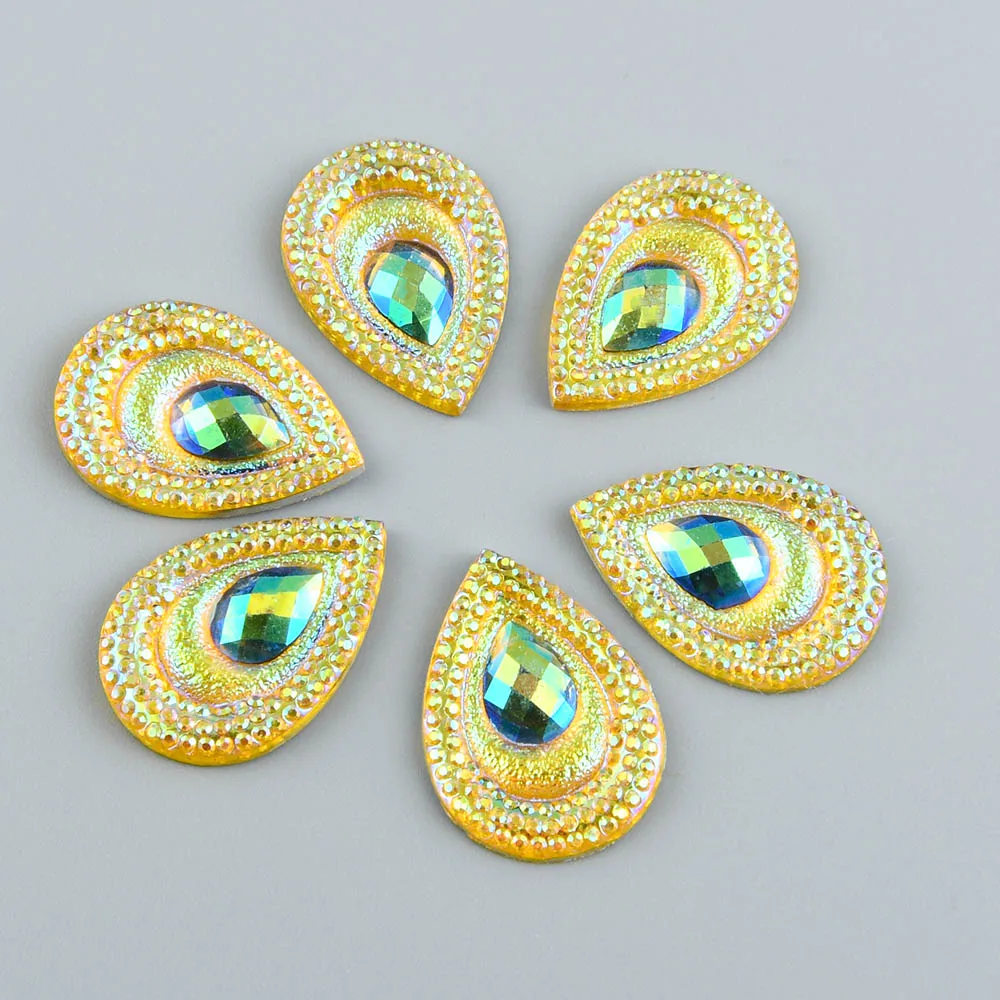 20pcs 18*25mm Shiny Peacock Eye AB Flatback Teardrop Resin Rhinestones Ornaments Sew on Wedding/Home Decoration DIY Applique