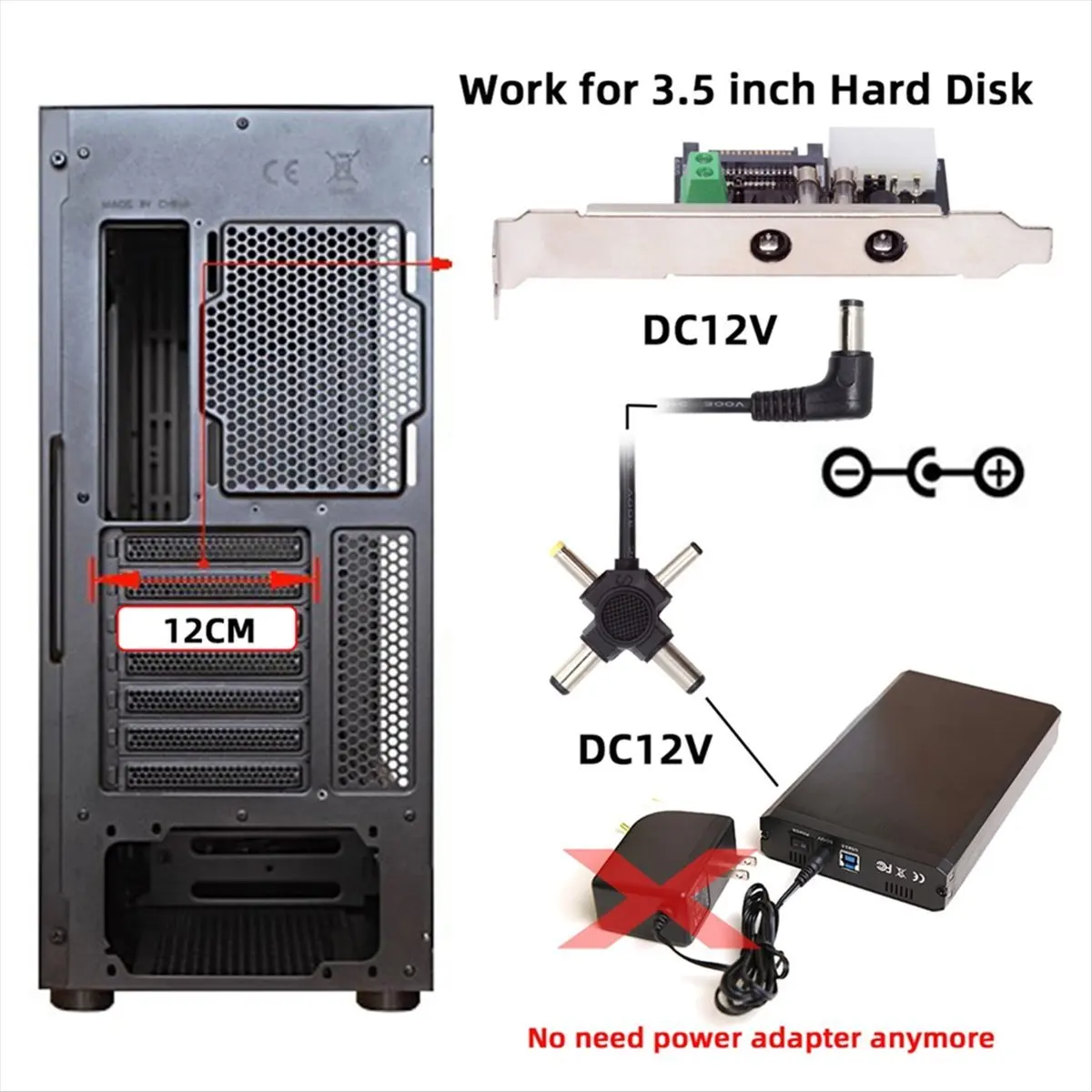 DC5.5mm 1-to-4 DC 12V 5V Power Card Output Intelligent Control Management System Power System with PCI-E Bracket