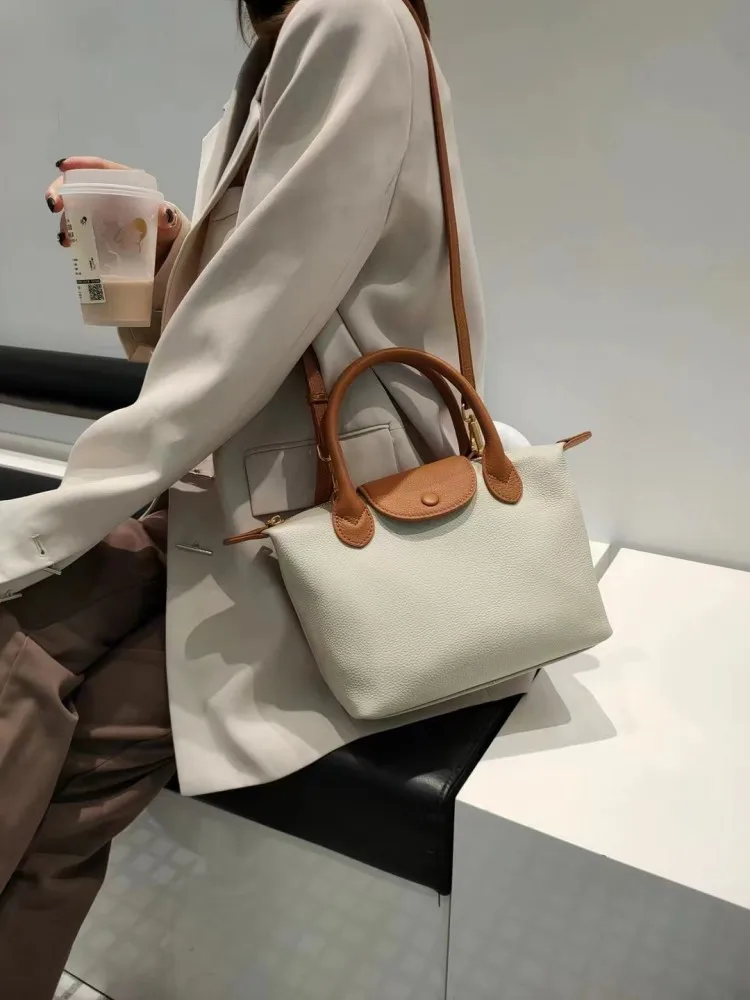 Classic Office Ladies Tote Handbag Cowhide Genuine Leather Women Hobos Bag Casual Single Shoulder Bags Fashion Crossbody Bags