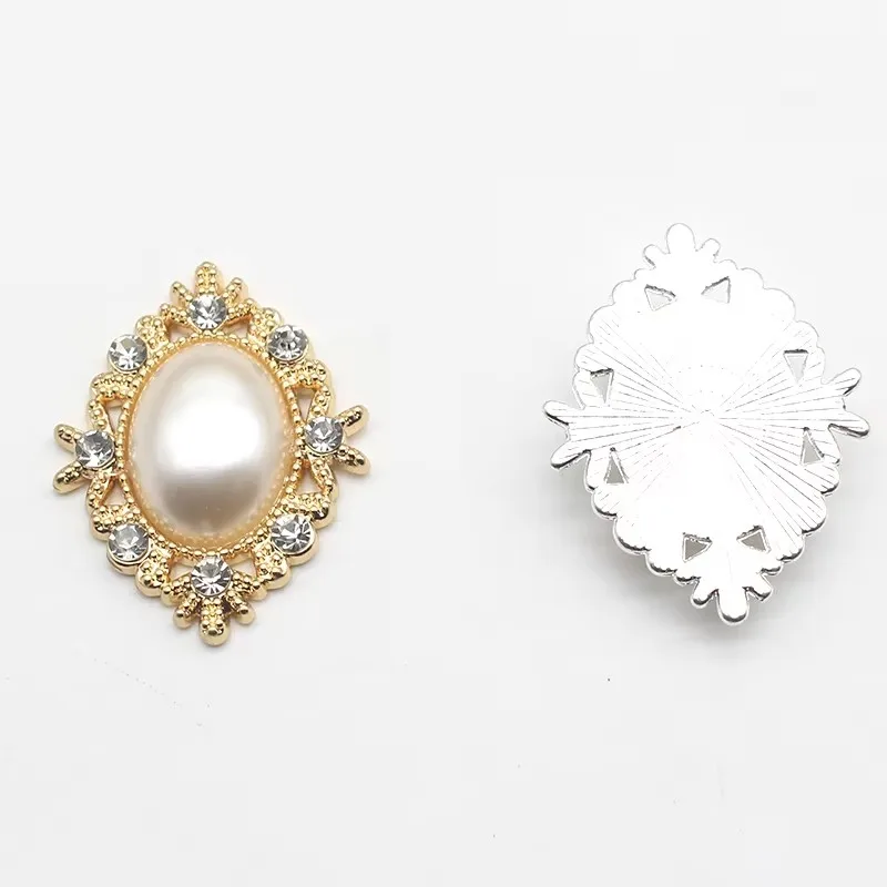 10pcs 33*25mm Retro Oval Pearl Alloy Rhinestone Button Jewelry Hairpin Clothing Wedding Decoration Handmade Diy Accessories