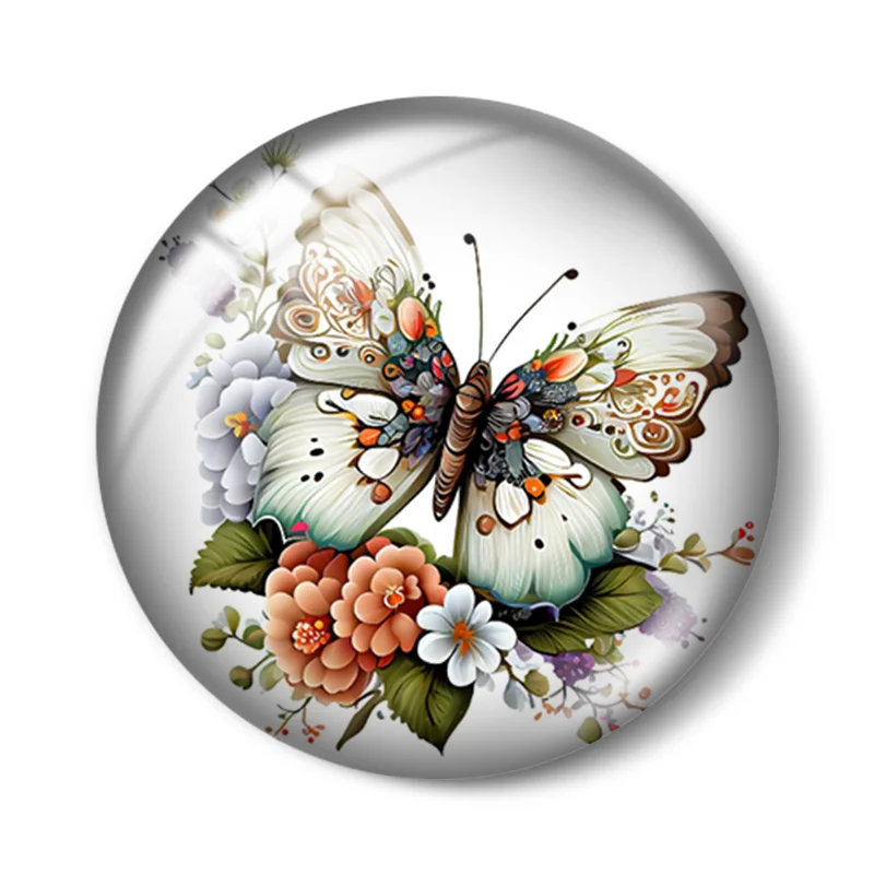 Butterfly flower painting10pcs 12mm/16mm/18mm/25mm Round Photo Glass Cabochon Demo Flat Back Making findings