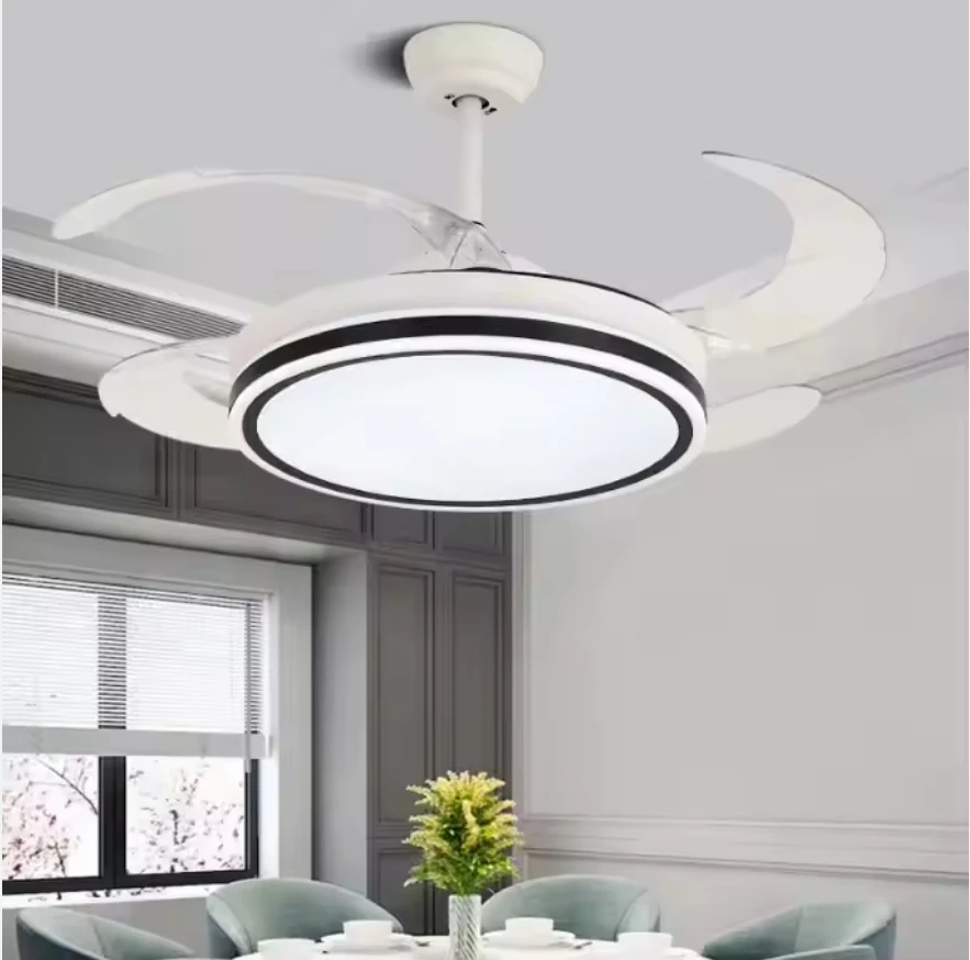 

Modern 42-Inch LED Ceiling Fan with Light Retractable & Remote Control Dimmable DC Motor ABS Lamp Body for Living Room