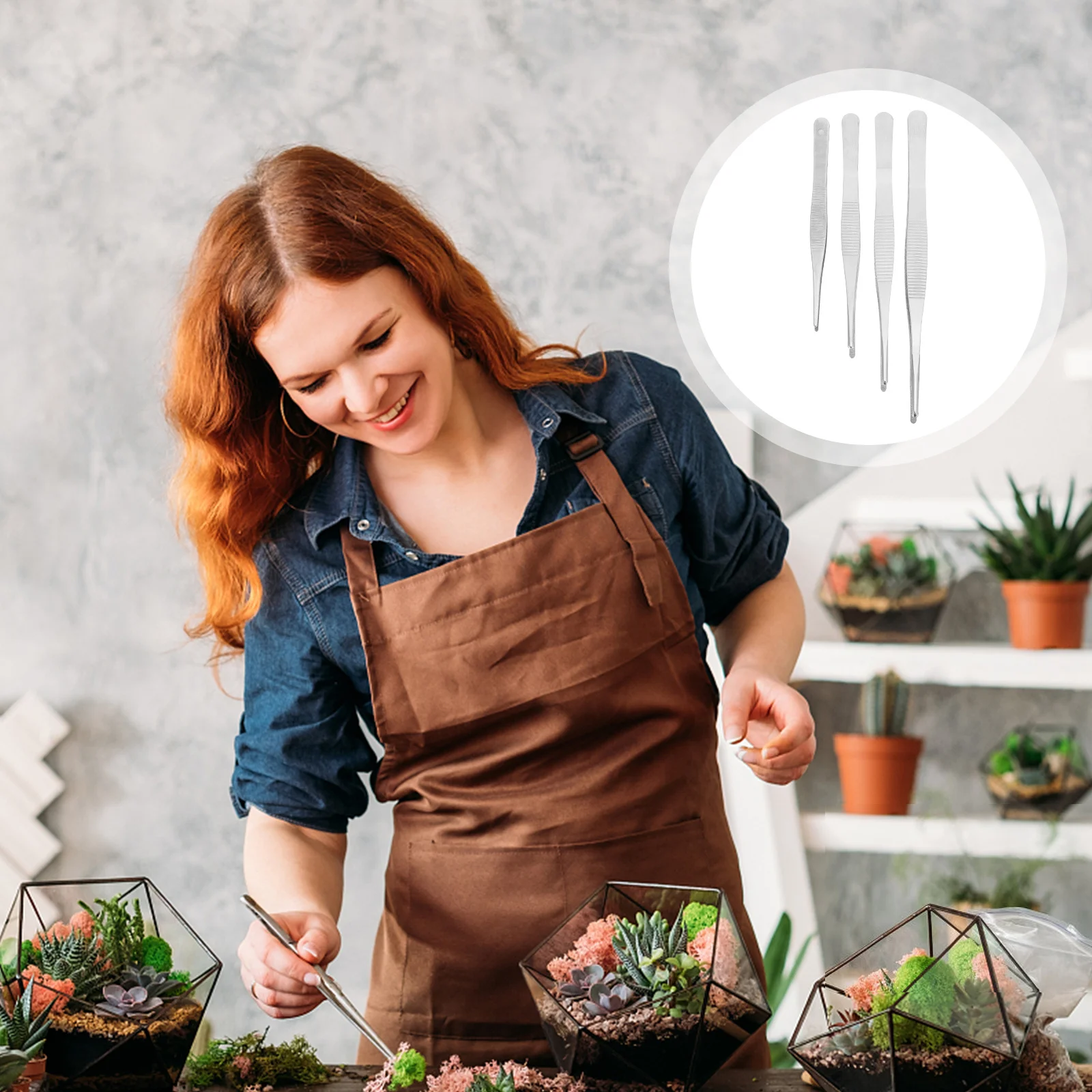 

4Pcs Round Tip Tweezers Set Premium Stainless Steel Portable Ergonomic Non Skid Handle Practical Use Tweezers Set