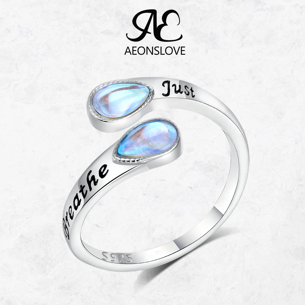 

AEONSLOVE кольцо из стерлингового серебра 925 пробы, просто дышащее кольцо, регулируемое открытое кольцо с лунным камнем, целебные украшения, Рождественский подарок для женщин и девочек