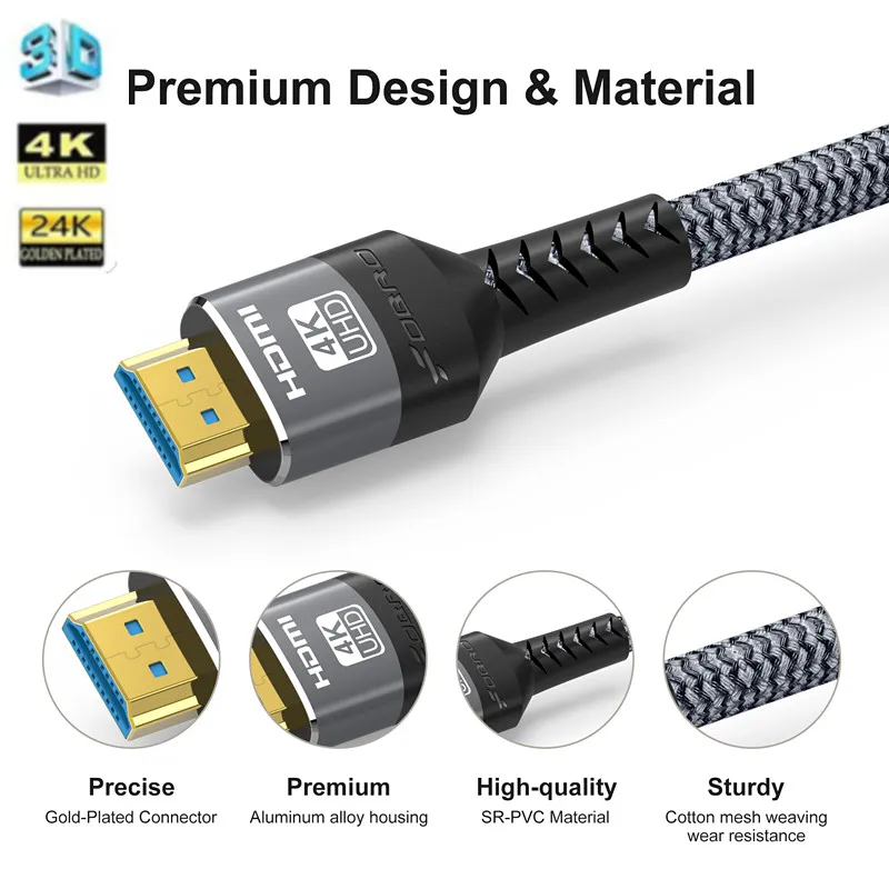 FDBRO HDMI Cable 4K@120Hz HDMI 2.0 Cable 48Gbps Adapter For RTX 3080 eARC HDR Video Cable PC Laptop TV box PS5