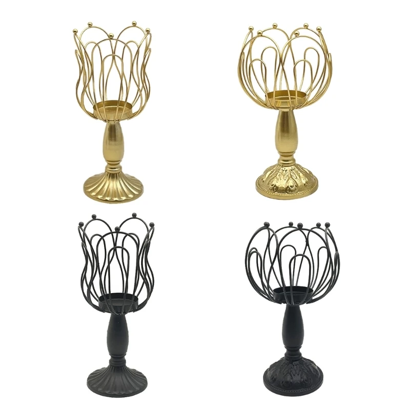 Metal Flower Tealight Holder Hollow Out Iron Stand Table Centerpiece Candlestick Decors