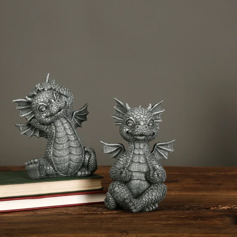 Outdoor Yard Decoration Resin Fun Ornaments Display Mold Miniature Dragon Figurine Statue Home Garden Decor Giftware