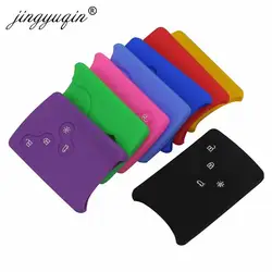 jingyuqin 4 Button Car key Silicone Cover Protector Holder for Renault Clio Logan Megane 2 3 Koleos Scenic Card keychain Case