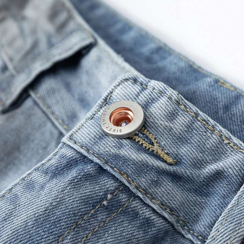 Fashion Zipper Button Pockets Spliced Straight Jeans Men's Clothing 2024 Summer New Loose Casual Solid Color High Waist Trousers