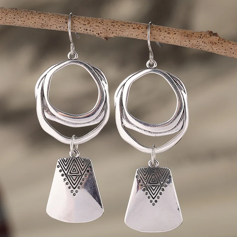 Creative Retro Geometric Pattern Pendant Earrings, Women's Ethnic Style Earrings Jewelry Accessories for Daily Parties