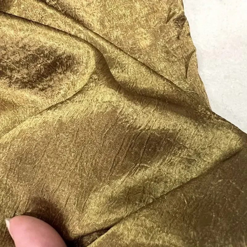 Gold Soft Glossy Silk Embossed Jacquard Poplin Fabric Design Sewing Material Wedding Dress Garment Wide 150cm Sold By The Meter