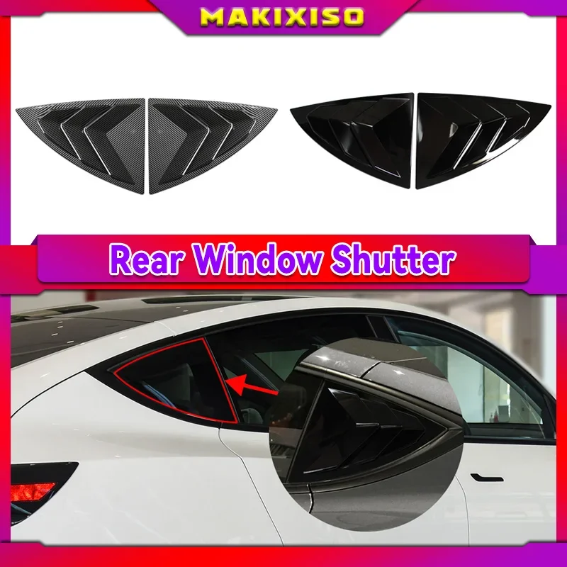 

For Tesla Model Y 2019-2023 Car Rear Window Shutter Cover Trim Window Louver Side Vent ABS Gloss Black Auto Accessories