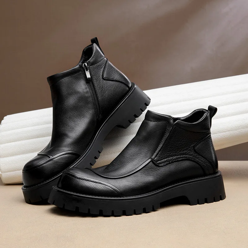 جديد عصري الخريف الشتاء الجلود الأعمال أحذية رجالية أحذية جلدية حقيقية #2