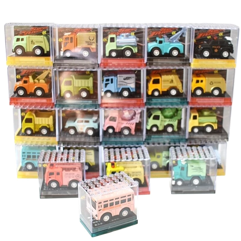 1Pc Mini Alloy Pull Back Vehicles Car Toys With Transparent Storage Box for Boys Car Collection Display Toys Children's Gift
