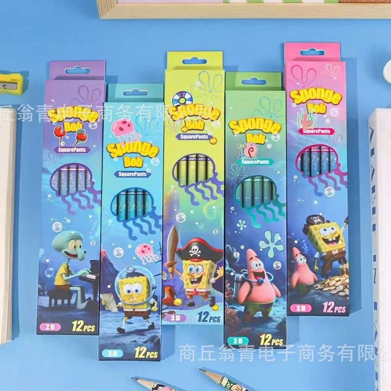 

5 Boxes Kawaii SpongeBob SquarePants Series 2B Pencil Cartoon Character Creativity Printing Pencil Boys and Girls Stationery