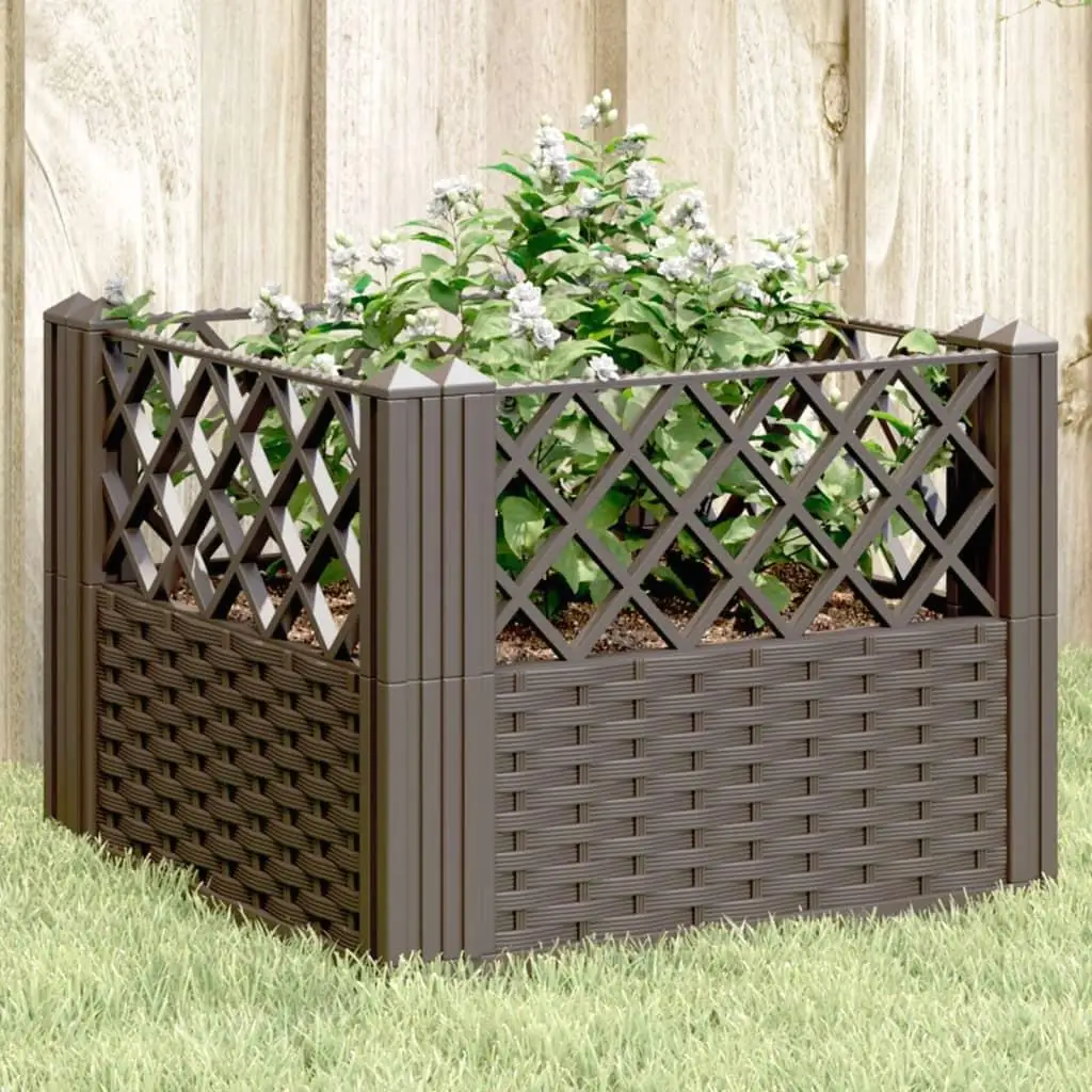 43.5x43.5x43.5 cm Brown PP Garden Planter with Stakes - Durable & Stylish Outdoor Planter