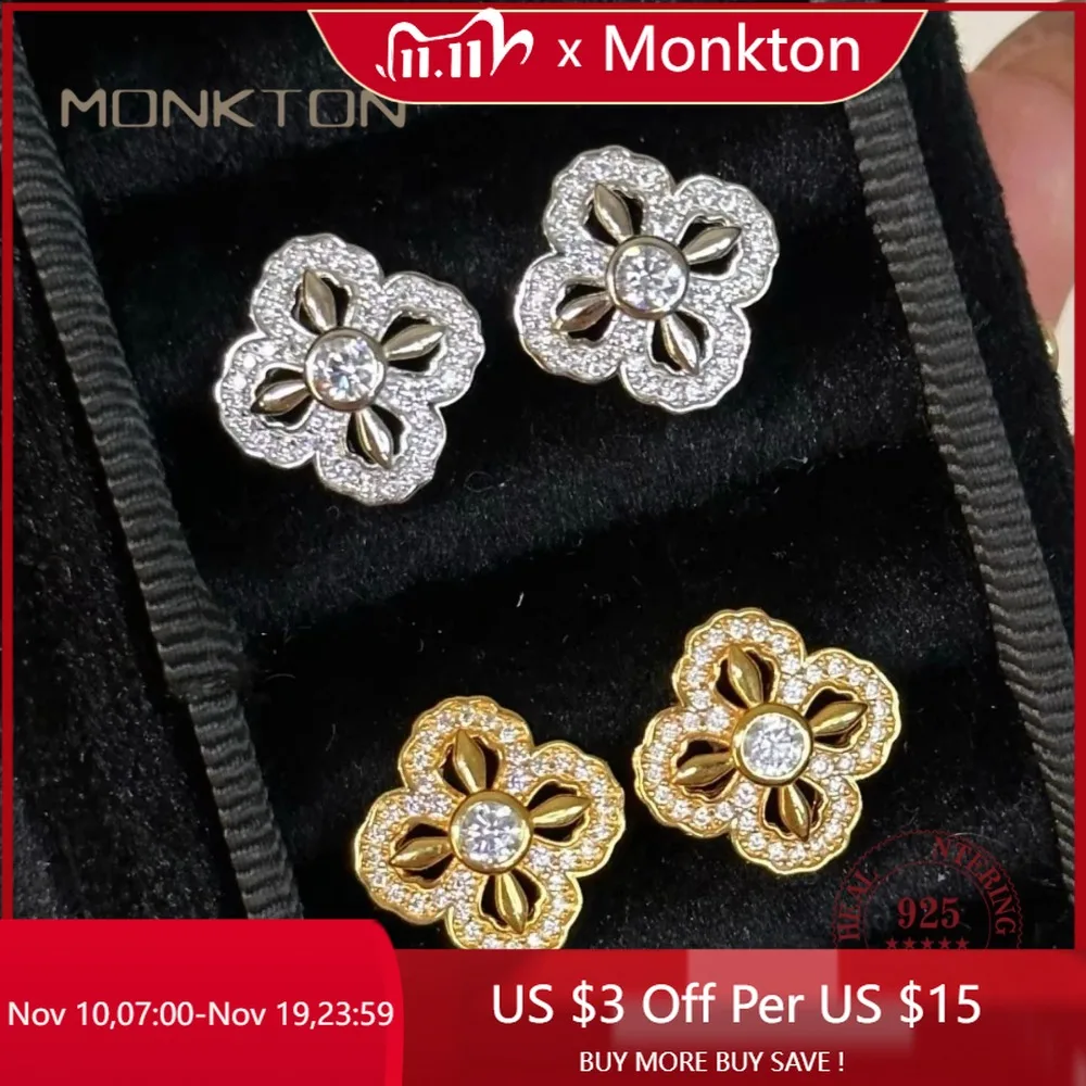 

Monkton S925 серьги-гвоздики из чистого серебра с клевером для женщин, роскошные серьги-гвоздики с товкачиком Lucky Leaf, подарки в стиле ретро, изящные ювелирные изделия