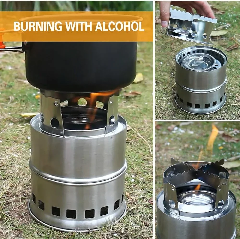 Portable Folding Windproof Wood Burner Stove Mini Stainless Steel Camping Stove Outdoor Hiking Backpacking Picnic BBQ Cooking