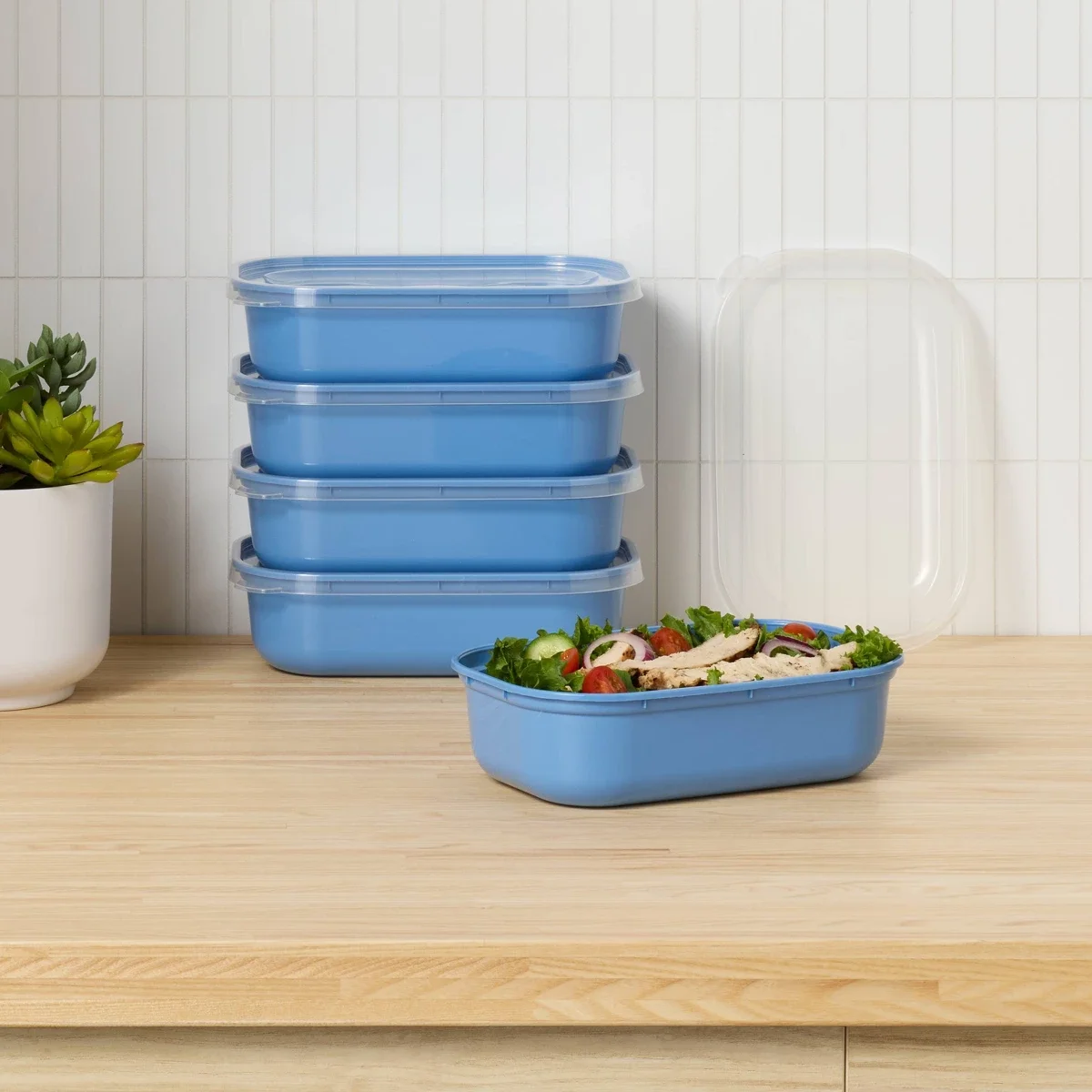 2026 New Blue Single Compartment Plastic Meal Prep Containers 10 Piece Set With Transparent Lids Stackable Polypropylene Food Storage Boxes For Daily Lunch Food Prep Refrigerator Storage