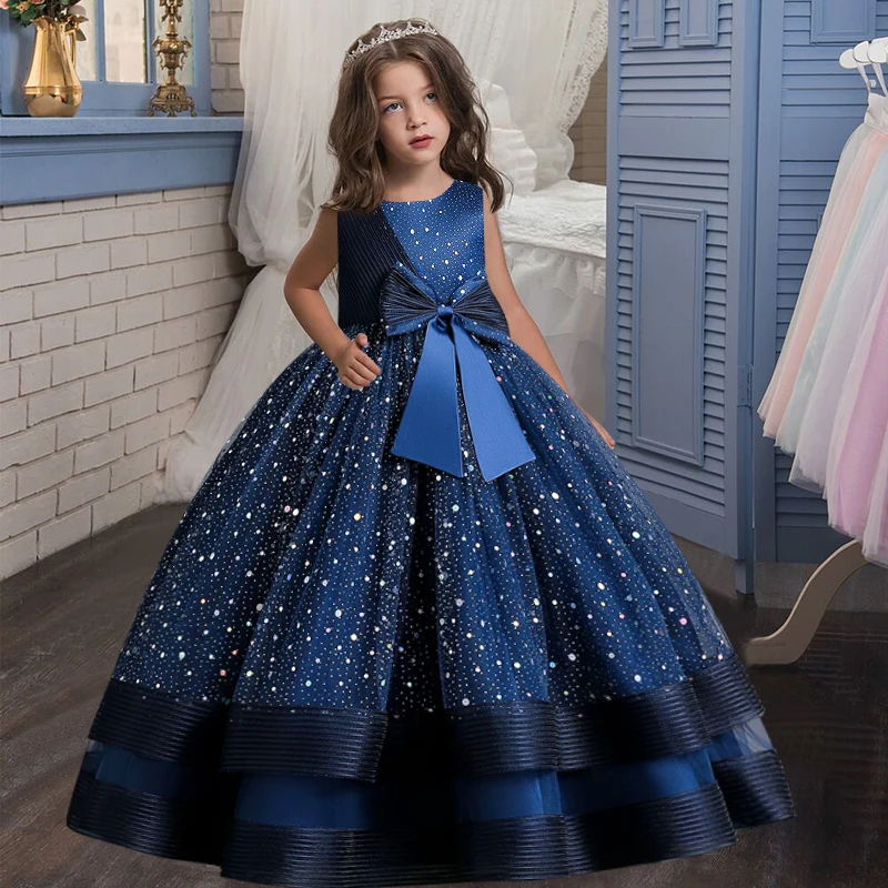 New girl children polka dot tulle lace birthday party dinner party dress girl big butterfly dress new Christmas party princess d