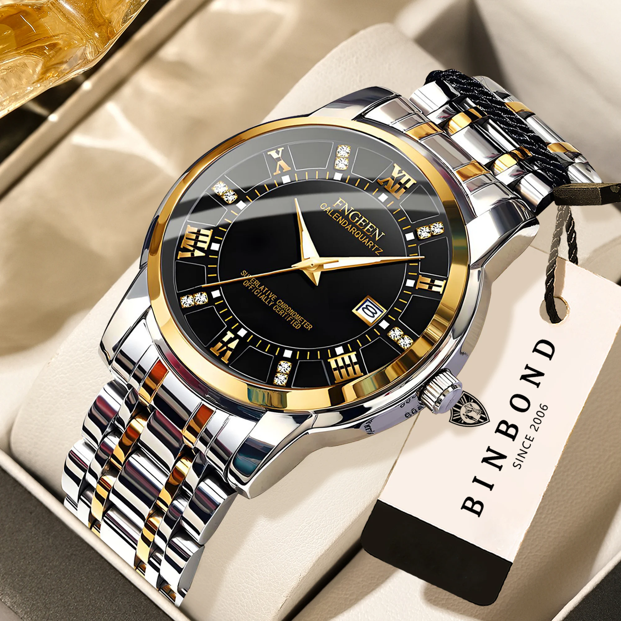 

Мужские часы BINBOND Luxury — кварцевые, водонепроницаемые, с подсветкой, указателем даты, стальным браслетом, модные, повседневные, спортивные.