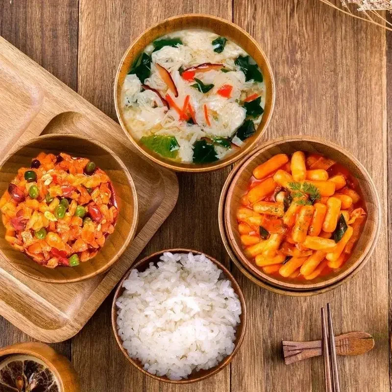 أوعية شوربة المطبخ، أوعية السلطة، حاويات الطعام، أوعية خشبية طبيعية، أوعية أدوات المائدة الكبيرة للأطفال، أواني خشبية