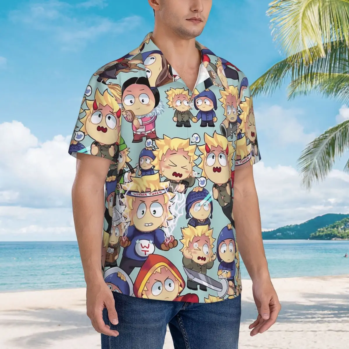 

South Park- Tweek X Craig Collage Hawaiian Shirts Fashion Men Short Sleeve Shirt for Summer Beach Men's Button Tops