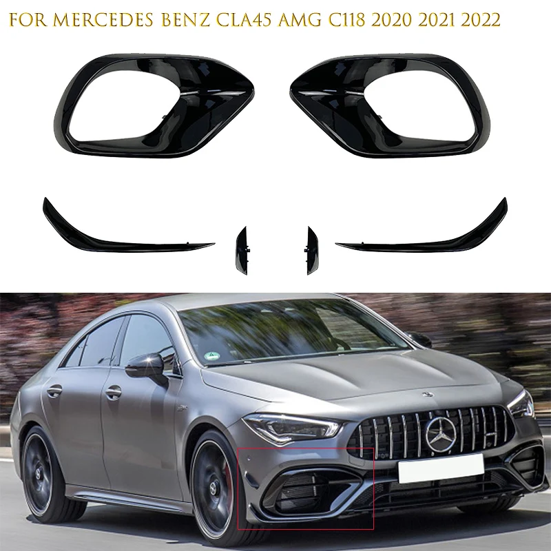 

For Mercedes Benz W118 C118 CLA45 AMG 2020 2021 2022 Car Front Bumper Lip Splitters Flaps Apron Air Vent Foglamp Covers Stickers