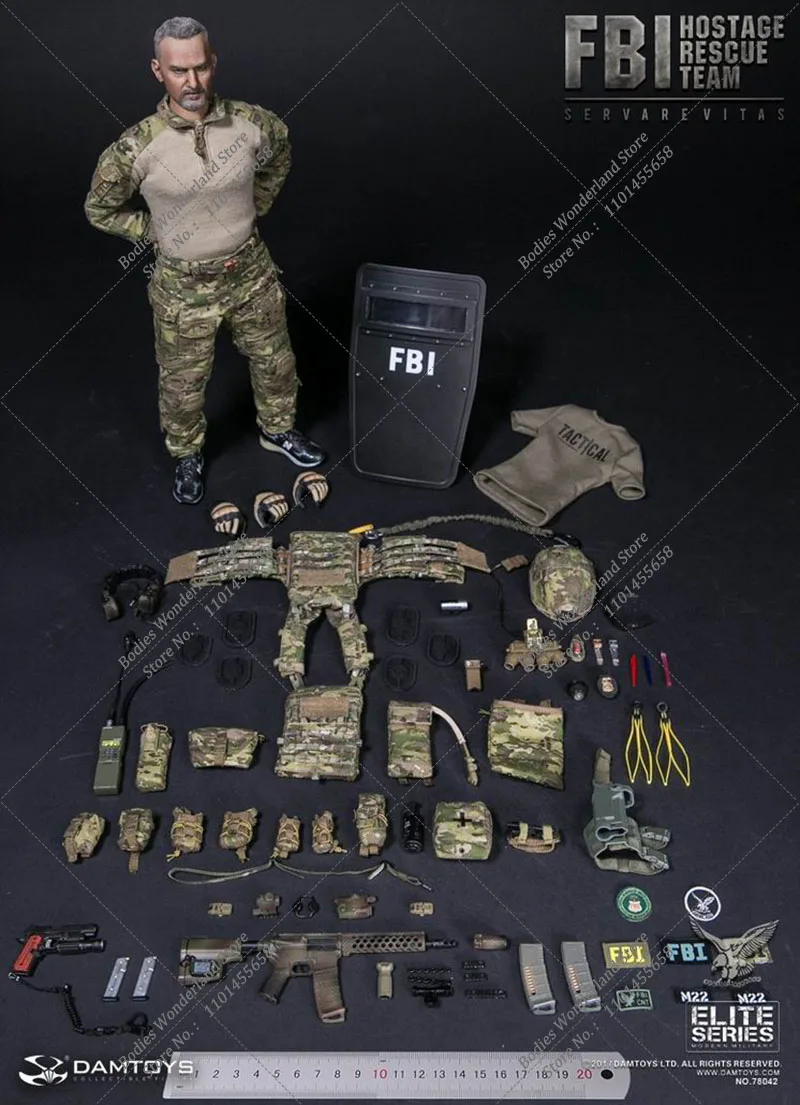 DAMTOYS DAM 78042 1/6 Scale Male Solider FBI HRT Detective Hostage Rescue Team Servarevitas Full Set 12'' Moveable Action Figure